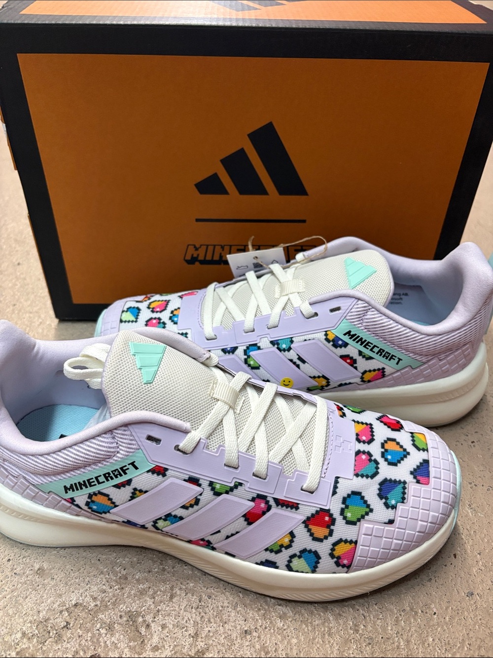 adidas Kids Minecraft Lavender White Pixel Heart Sneakers